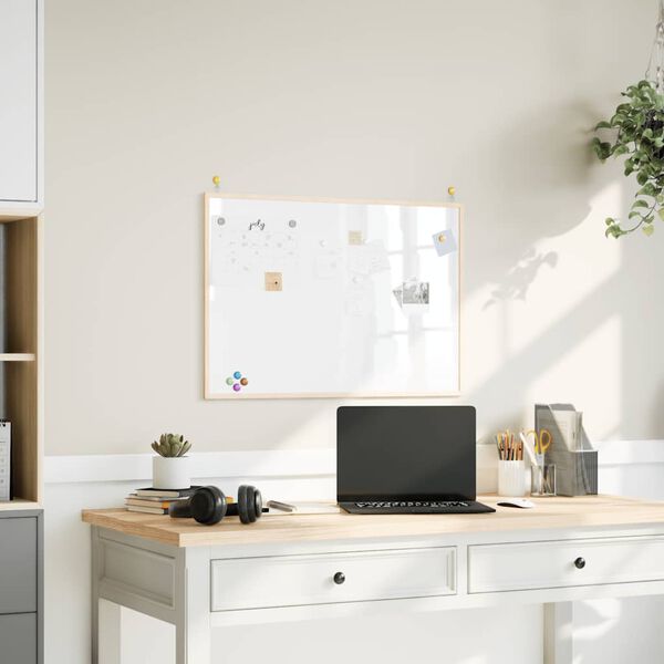 vidaXL Magnetna bela tabla z okvirjem iz masivnega borovega lesa 80 x 55 cm