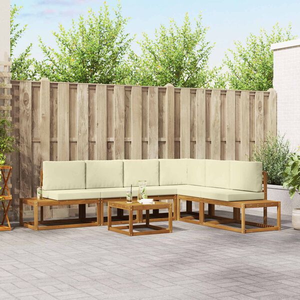 vidaXL Zunanja garnitura za sedenje z blazino 7 Kos Naravna in smetana