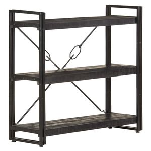 vidaXL Knjižna omara 3-nadstropna črna 90x30x80 cm trden mangov les
