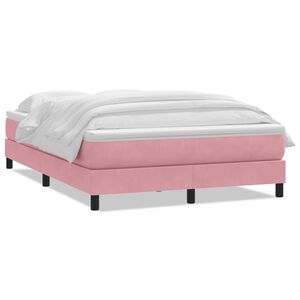 vidaXL Box spring postelja z vzmetnico roza 140x220 cm žamet