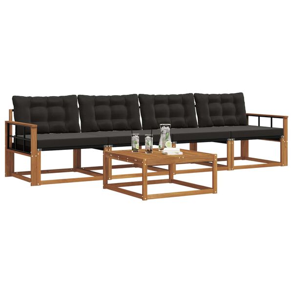 vidaXL Zunanja garnitura za sedenje z blazino 5 pcs Naravna in črna