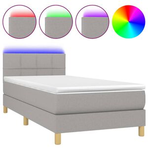 vidaXL Box spring postelja z vzmetnico LED sv. siva 100x200 cm blago