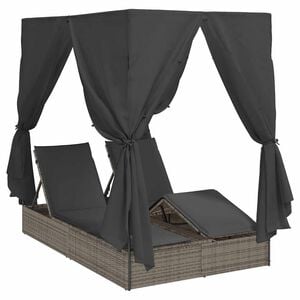 vidaXL Dvojni ležalnik na soncu Siva 205 x 129 x 200 cm poli ratan