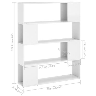 vidaXL Knjižna omara za razdelitev prostora sijaj bela 100x24x124 cm