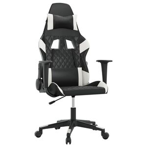 vidaXL Masažni gaming stol črno in belo umetno usnje