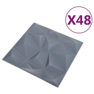 vidaXL 3D stenski paneli 48 kosov 50x50 cm diamantno sivi 12 m²