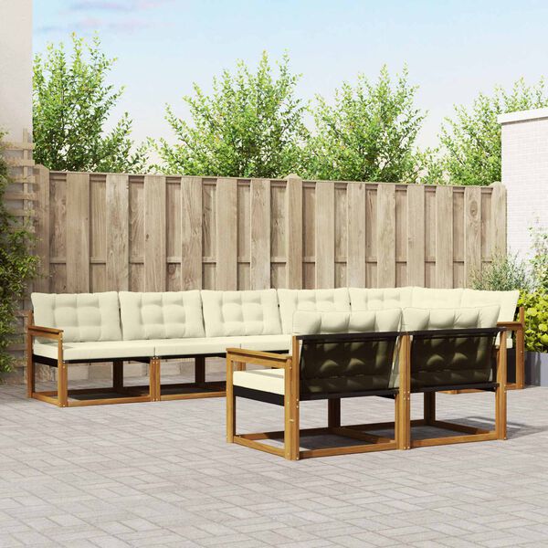 vidaXL Zunanja garnitura za sedenje z blazino 8 pcs Naravna in smetana