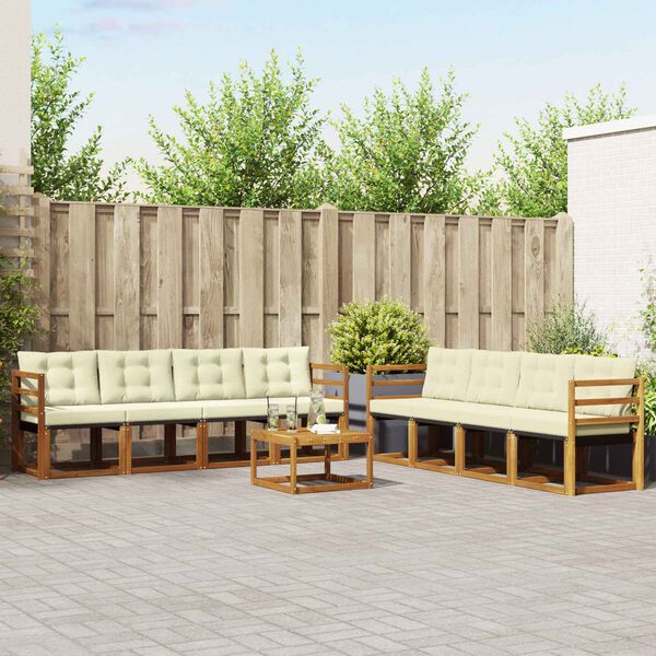 vidaXL Zunanja garnitura za sedenje z blazino 9 pcs Naravna in smetana
