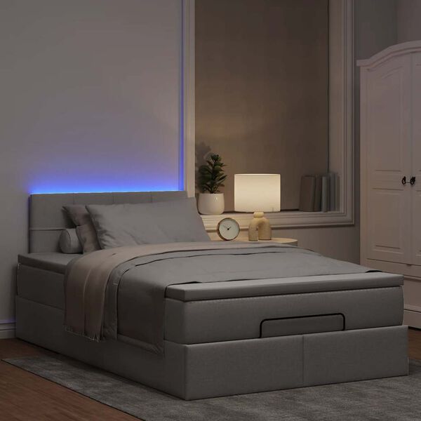 vidaXL Otomanska postelja z vzmetnico & LEDs taupe 120x190 cm blago