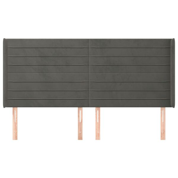 vidaXL Vzglavje z u&scaron;esi temno sivo 203x16x118/128 cm žamet