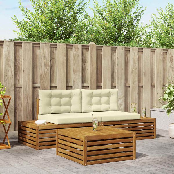 vidaXL Zunanja garnitura za sedenje z blazino 3 Kos Naravna in smetana