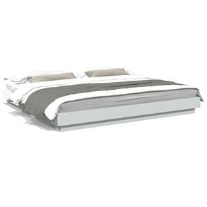 vidaXL Posteljni okvir z LED lučkami bel 200x200 cm inženirski les
