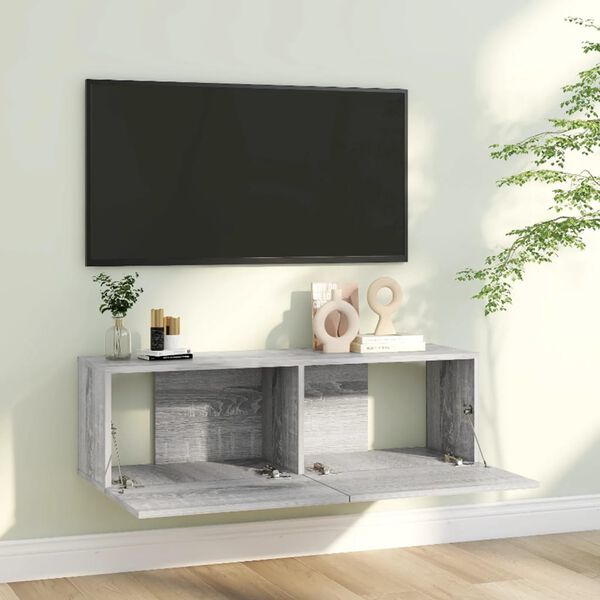 vidaXL Stenska TV omarica siva sonoma 100x30x30 cm konstruiran les