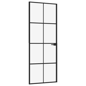 vidaXL Notranja vrata črna 76x201,5 cm kaljeno steklo & aluminij tanka