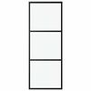 vidaXL Drsna vrata s 3 paneli ESG steklo in aluminij 76x205 cm črna