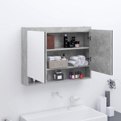 vidaXL Kopalniška omarica z ogledalom 80x15x60 cm MDF betonsko siva
