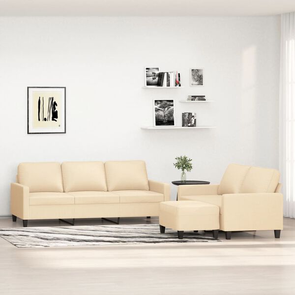 vidaXL Sedežna garnitura 3-delna z blazinami krem blago