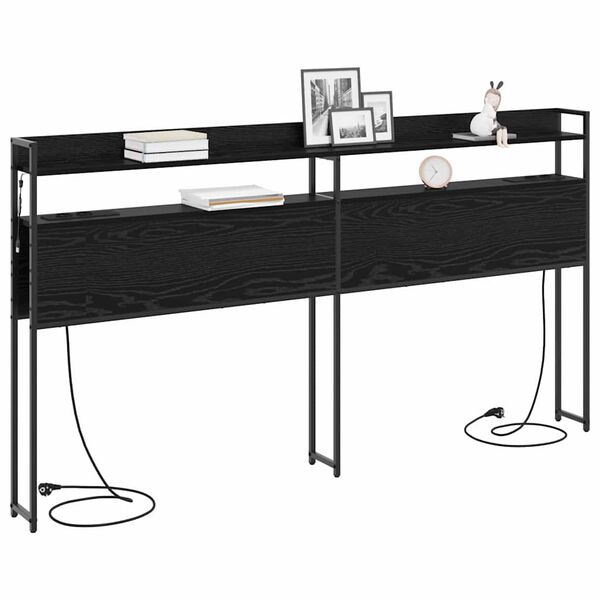 vidaXL Skladi&scaron;čni naslon s polico Črni hrast 180 cm Konstruiran les