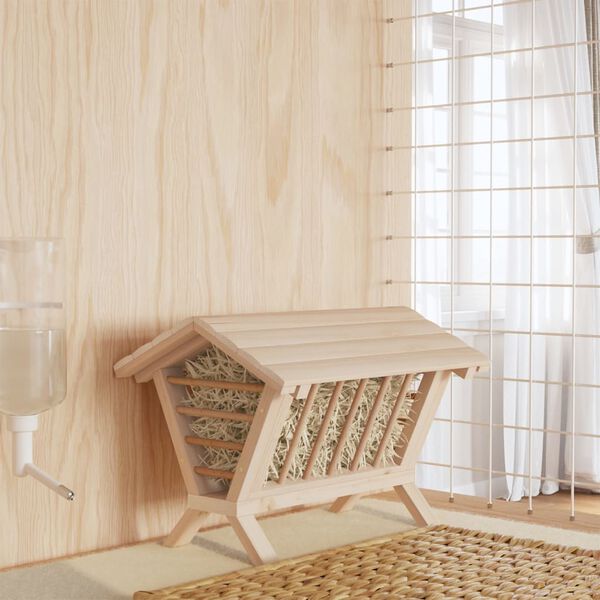 vidaXL Krmilnik za seno za zajce 44x33x33 cm iz trdnega lesa jelke