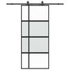vidaXL Drsna vrata z opremo črna 90x205 cm kaljeno steklo