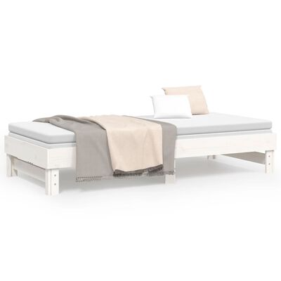 vidaXL Izvlečna dnevna postelja bela 2x(100x200) cm trdna borovina