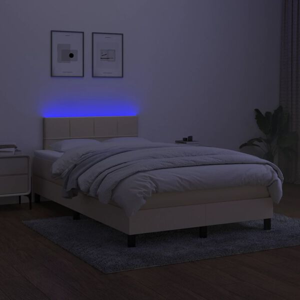 vidaXL Box spring postelja z vzmetnico LED krem 120x190 cm blago