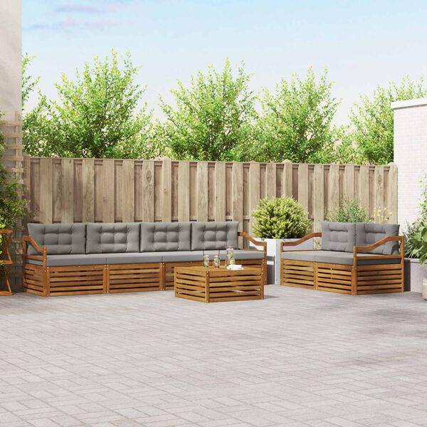 vidaXL Zunanja garnitura za sedenje 7 pcs Naravna in svetlo siva