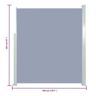 vidaXL Zložljiva stranska tenda za teraso 160x300 cm siva
