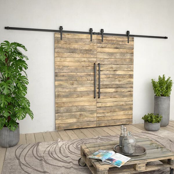 vidaXL Komplet opreme za drsna vrata 2x183 cm jeklo črne barve