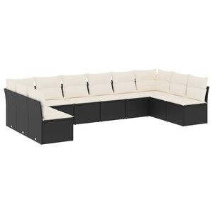 vidaXL Vrtna sedežna garnitura 10-delna z blazinami črn poli ratan