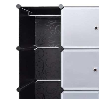 vidaXL Modularna omara z 18 predelki črna in bela 37x146x180,5 cm