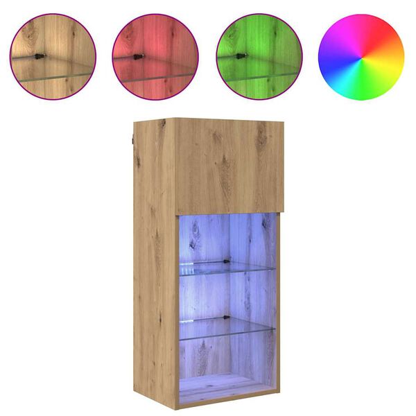 vidaXL Stenska TV omarica z LED lučmi Umetni hrast 40,5 x 30 x 90 cm