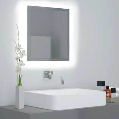 vidaXL LED kopalniško ogledalo visok sijaj sivo 40x8,5x37 cm akril
