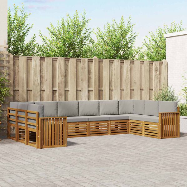 vidaXL Kotna sedežna garnitura z blazino 10 pcs Naravna in svetlo siva