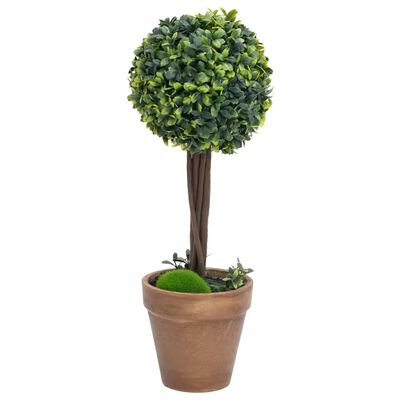 vidaXL Umetna rastlina pušpan 2 kosa z lonci okrogle oblike 33 cm