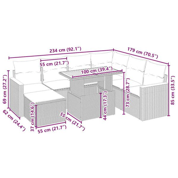 vidaXL Vrtna sedežna garnitura 8-delna z blazinami bež poli ratan