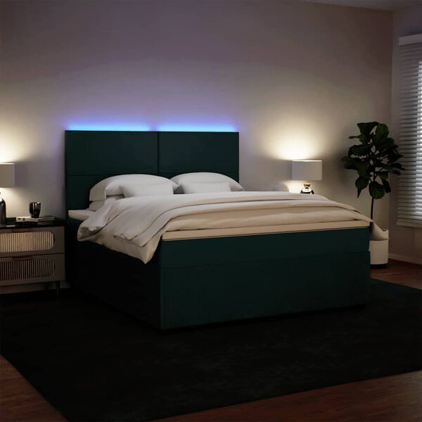 vidaXL Box spring postelja z vzmetnico temno zelena 180x200 cm žamet