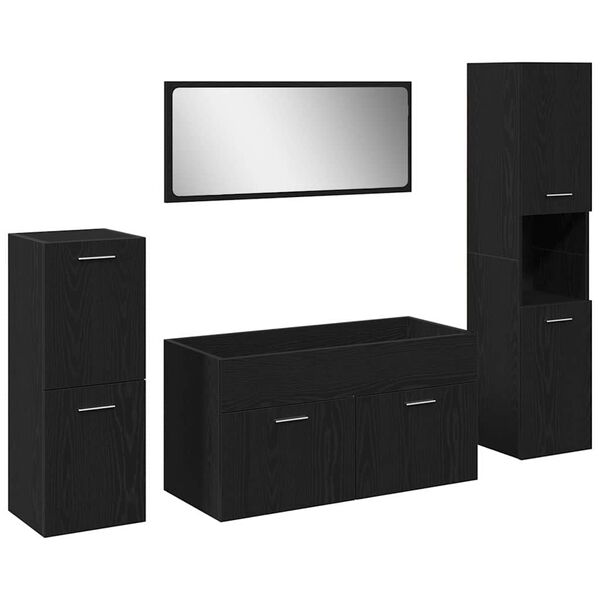 vidaXL Komplet pohi&scaron;tva za kopalnico z vrati 4 pcs Črna Orehovina