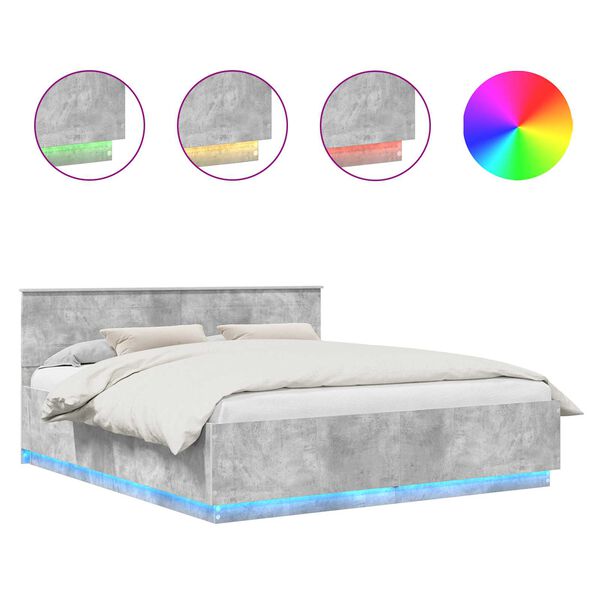 vidaXL Konstrukcija postelje z LED lučmi Betonsko siva 200 x 200 cm