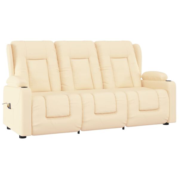 vidaXL Masažni trosed z držali za skodelico krem iz umetnega usnja