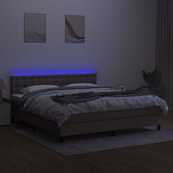 vidaXL Box spring postelja z vzmetnico LED taupe 160x200 cm blago