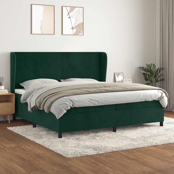 vidaXL Box spring postelja z vzmetnico temno zelena 200x200 cm žamet