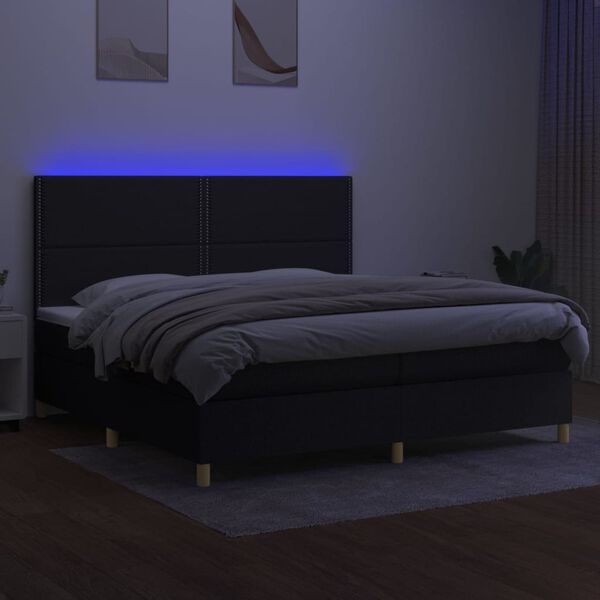 vidaXL Box spring postelja z vzmetnico LED črna 200x200 cm blago