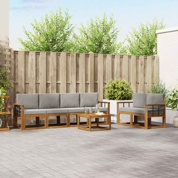 vidaXL Zunanja garnitura za sedenje 7 pcs Naravna in svetlo siva