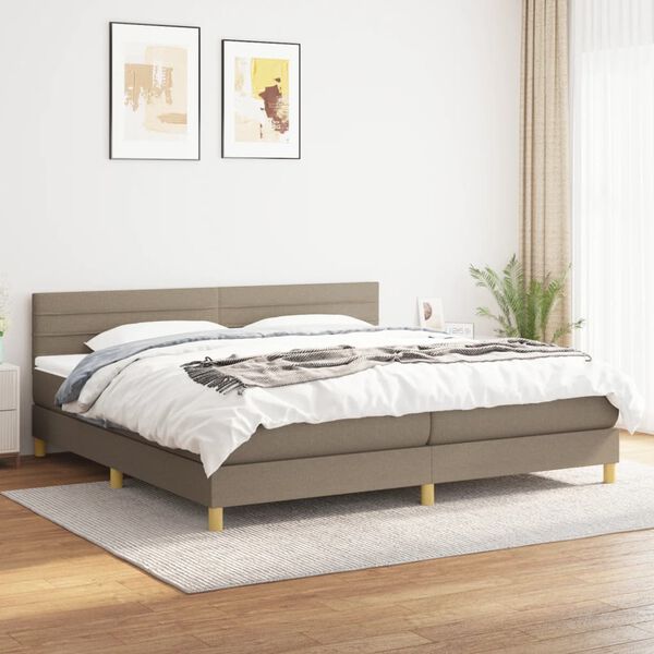 vidaXL Box spring postelja z vzmetnico taupe 200x200 cm blago