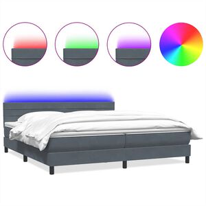vidaXL Box spring postelja z vzmetnico LED temno siva 180x210 cm žamet
