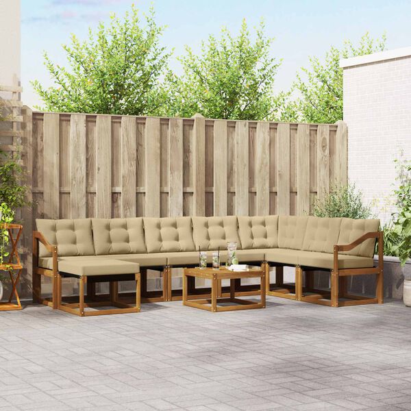 vidaXL Zunanja garnitura za sedenje z blazino 9 pcs Naravna in bež