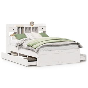 vidaXL Knjižna postelja brez leži&scaron;ča bela 140x190 cm trdna borovina