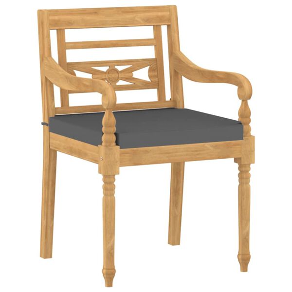 vidaXL Batavia stoli 4 kosi z blazinami trdna tikovina