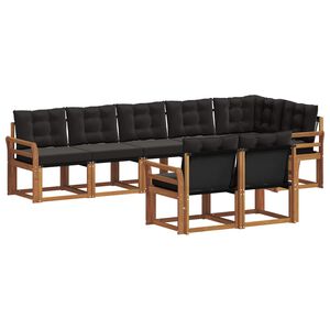 vidaXL Zunanja garnitura za sedenje z blazino 8 pcs Naravna in črna